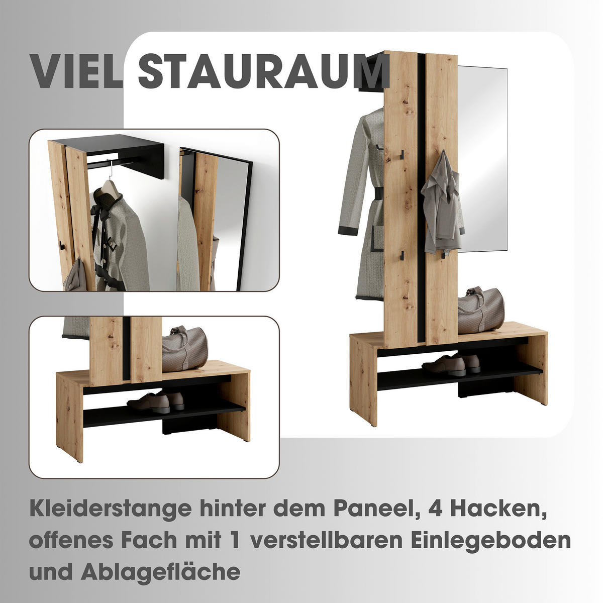 GARDEROBE  in 100/186/40 cm  - Schwarz/Eiche Artisan, Design, Holzwerkstoff (100/186/40cm) - MID.YOU