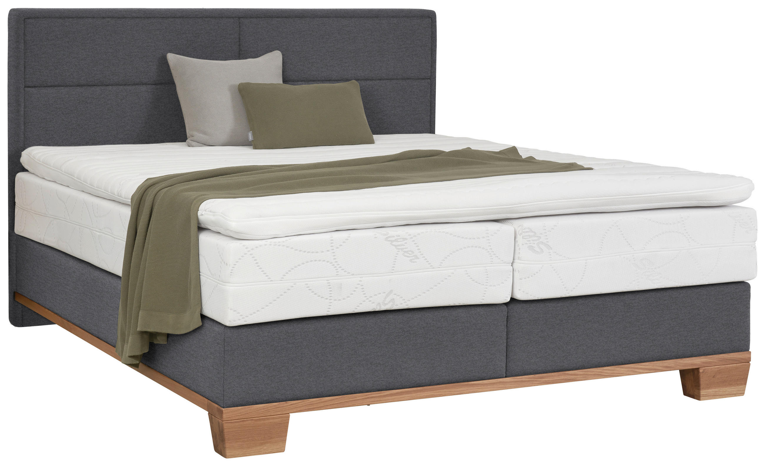 BOXSPRINGBETT 200/200 cm  in Grau, Eichefarben  - Eichefarben/Grau, Natur, Holz/Textil (200/200cm) - Valnatura