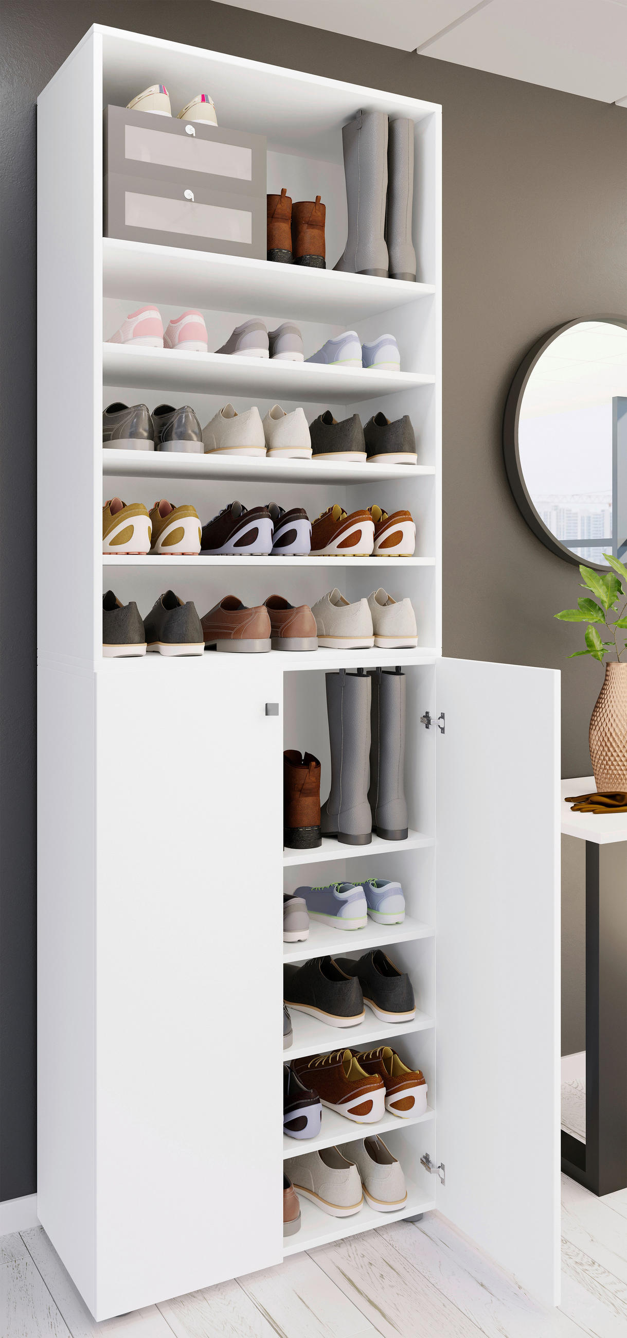SCHUHSCHRANK Lona  in 70/220/40 cm  - Weiss/Silberfarben, Design, Holzwerkstoff/Kunststoff (70/220/40cm) - MID.YOU
