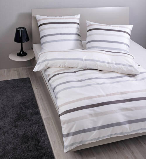 POSTELJNINA J.D. 200/200 cm mako saten siva, bela, bež - siva/bela, Konvencionalno, tekstil (200/200cm) - Janine