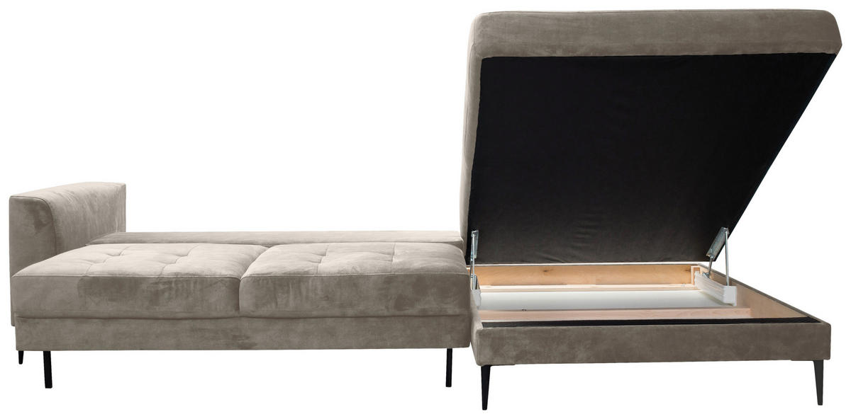 ECKSCHLAFSOFA in Mikrofaser Hellgrau  - Hellgrau/Schwarz, Modern, Textil (280/168cm) - Trendmanufaktur