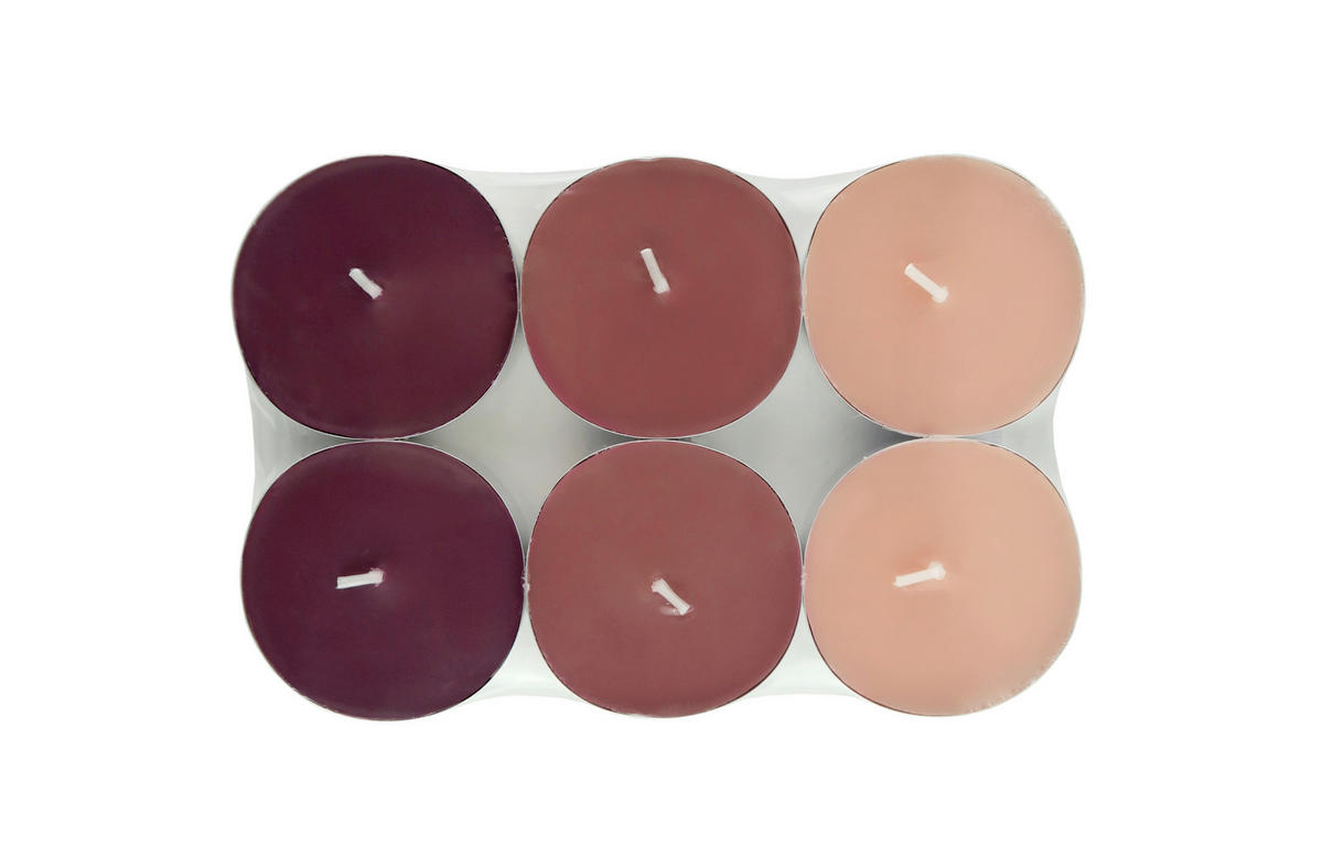 SADA ČAJOVÝCH SVIEČOK jazmín 6 kus - pink/svetloružová, Basics, kov/parafín (5,7/1,9cm) - Ambia Home