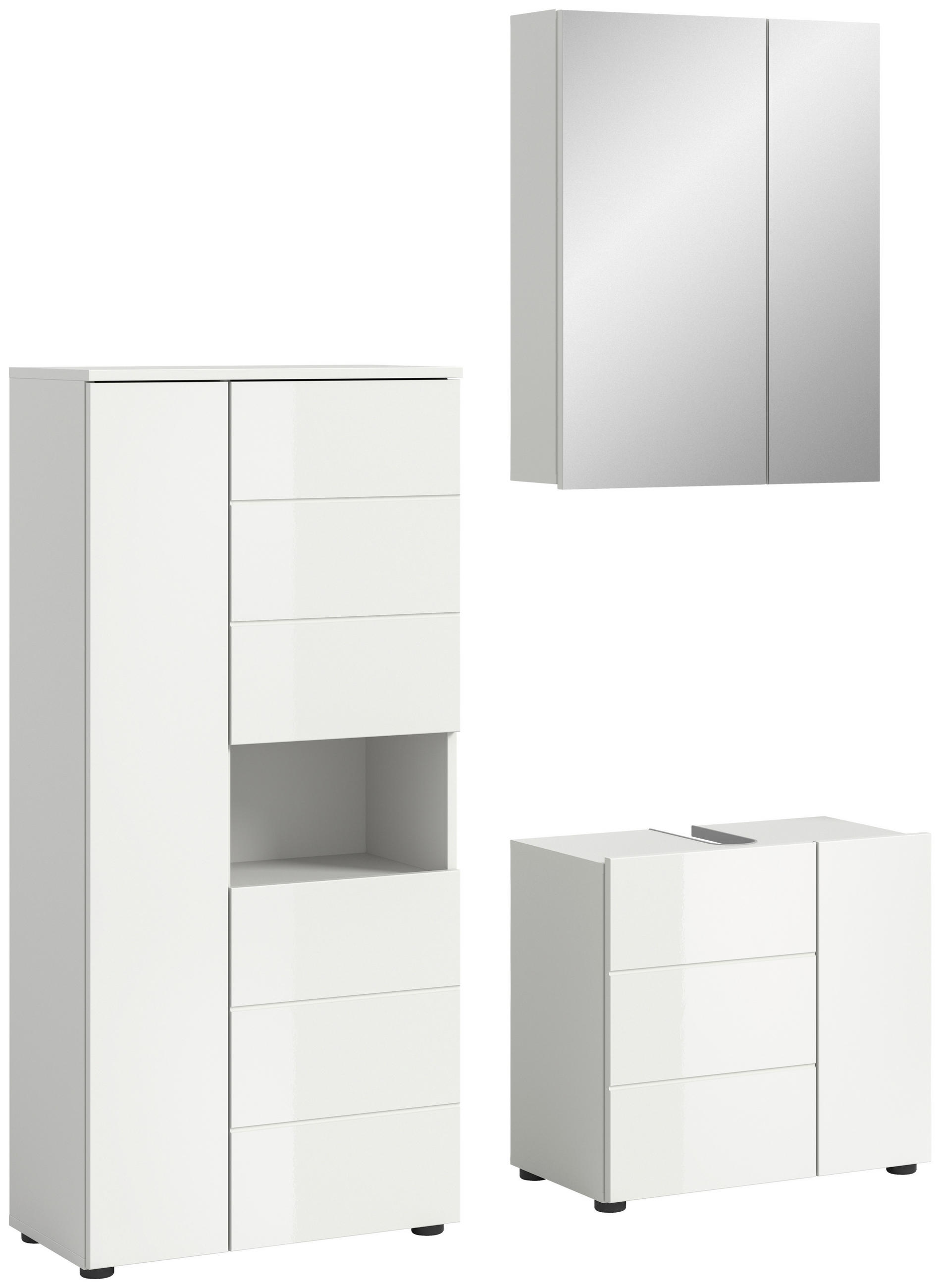 BADEZIMMER 3-teilig  in 120 cm  - Weiß Hochglanz/Schwarz, MODERN, Holzwerkstoff/Kunststoff (120cm) - MID.YOU