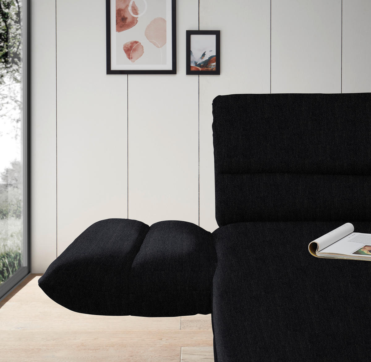 ECKSOFA in Flachgewebe Schwarz  - Schwarz, Design, Textil/Metall (176-217/279-327cm) - Dieter Knoll