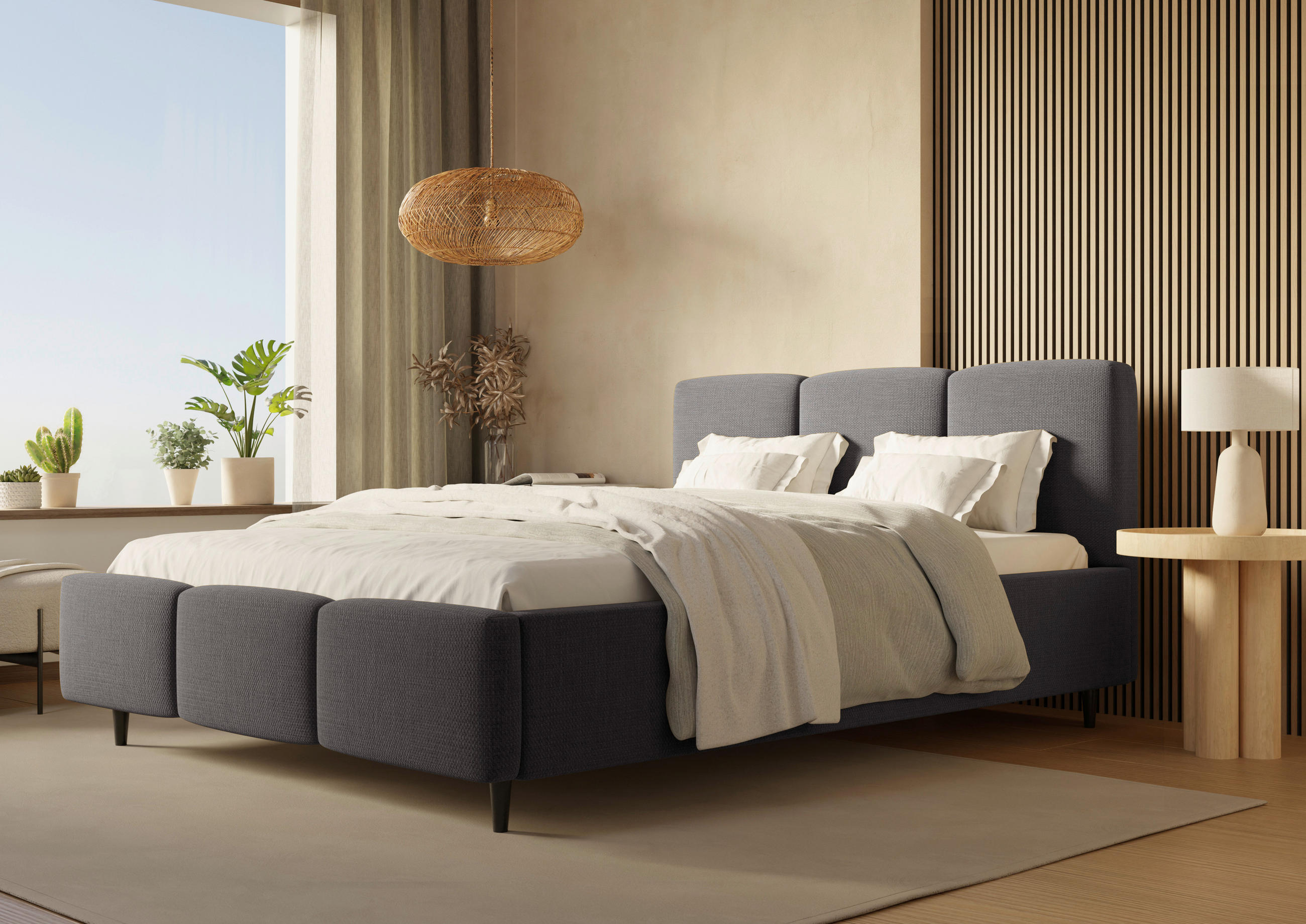 POLSTERBETT Lattenrost, Bettkasten 180/200 cm  in Anthrazit  - Anthrazit/Schwarz, Design, Holz/Textil (180/200cm) - Boxxx