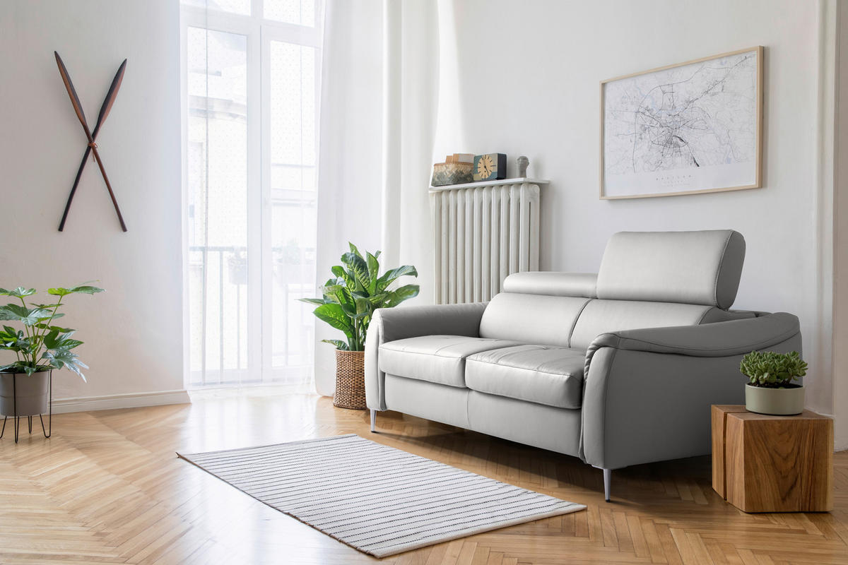 SCHLAFSOFA in Lederlook Echtleder Platinfarben  - Platinfarben, Design, Leder/Textil (203/77-98/103cm) - MID.YOU