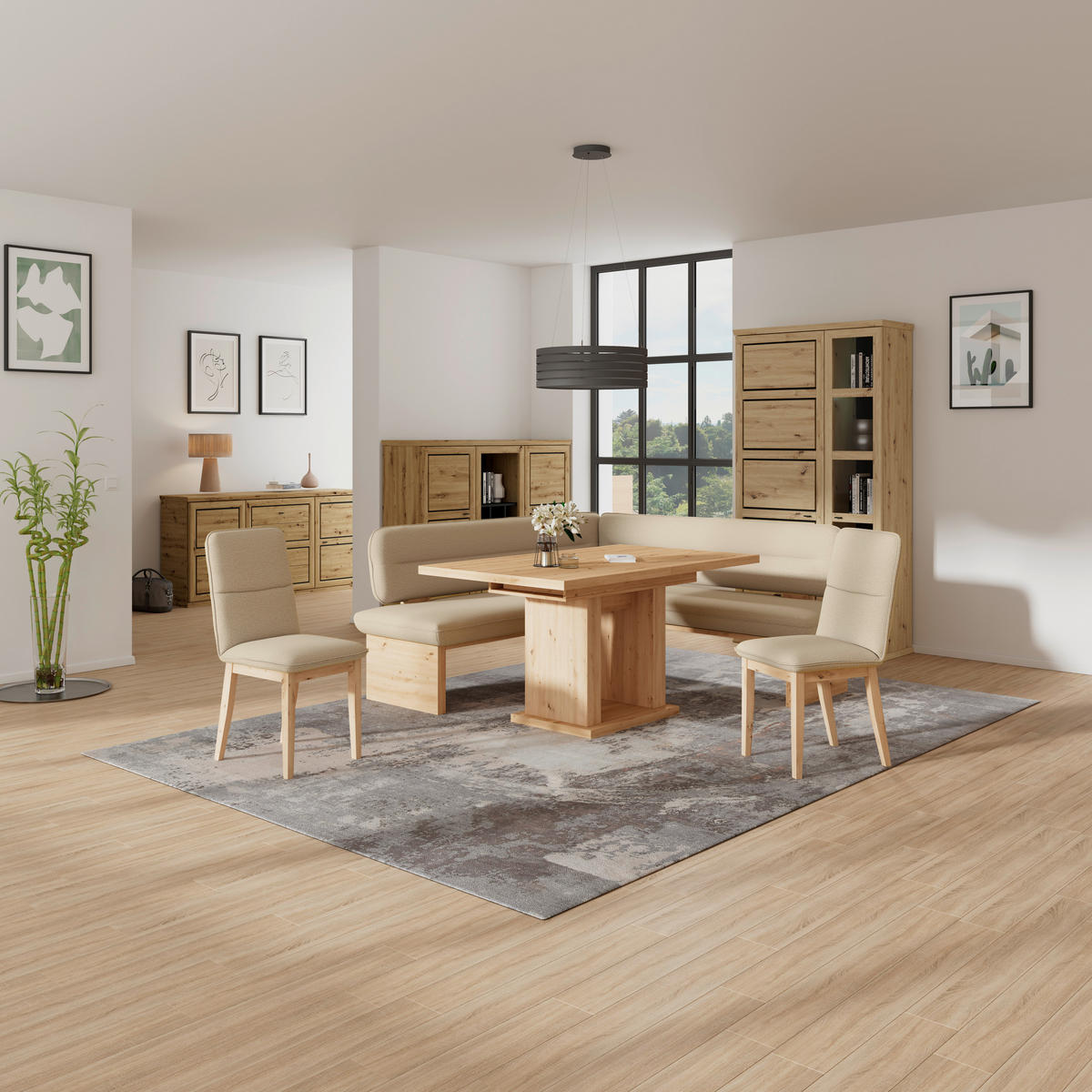 ECKBANK 212/170 cm Webstoff Beige Eiche Sperrholz   - Eichefarben/Beige, KONVENTIONELL, Holz/Textil (212/170cm) - Livetastic