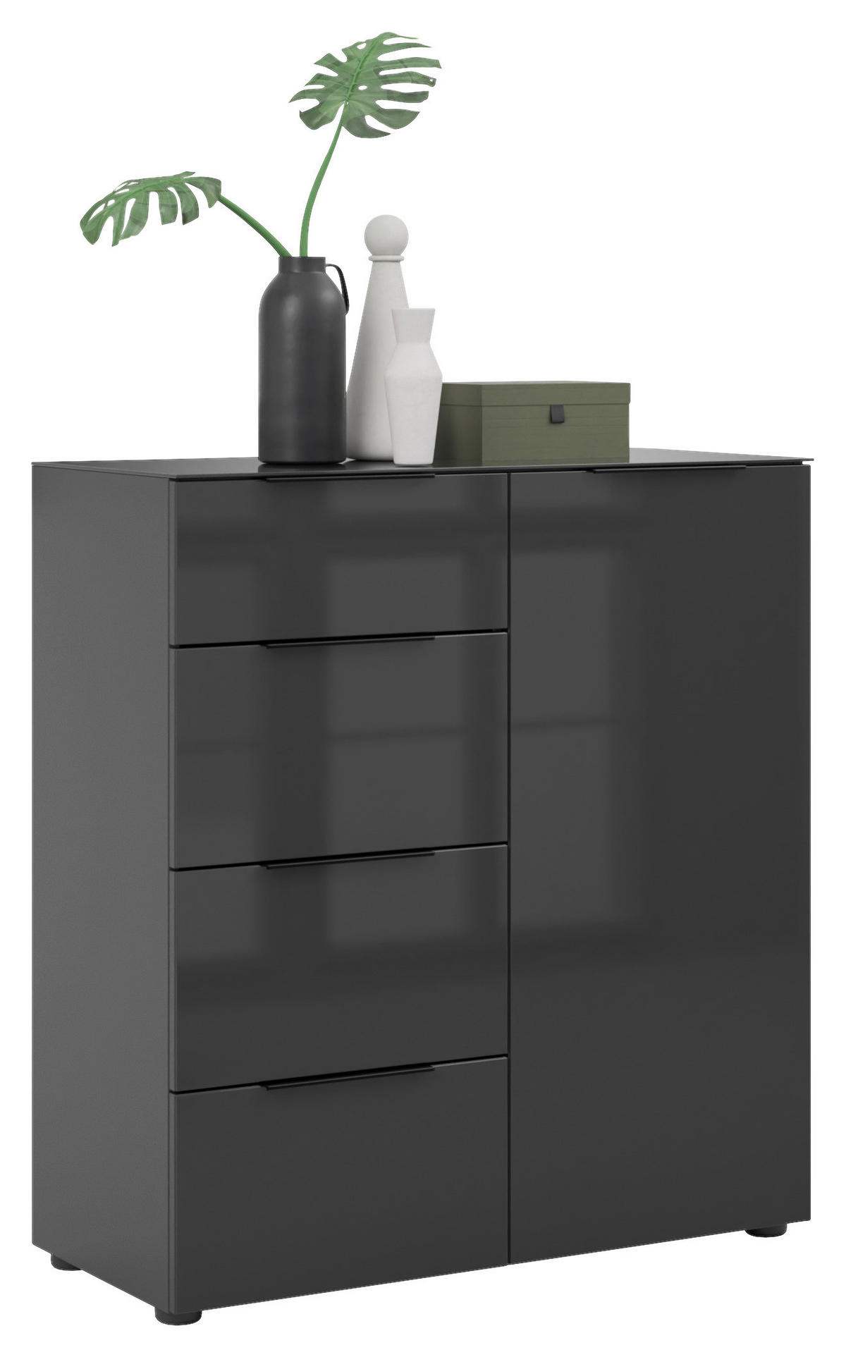 KOMMODE Style  in 90/99/40 cm  - Anthrazit/Anthrazit Hochglanz, Basics, Glas/Holzwerkstoff (90/99/40cm)