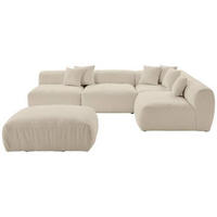 ECKSOFA inkl. Hocker in Flachgewebe, Teddystoff Beige  - Beige, Trend, Textil (315/235cm) - Livetastic