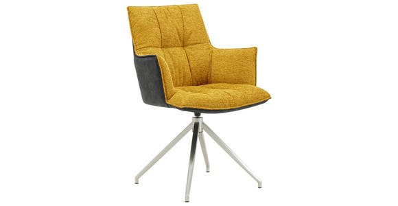 ARMLEHNSTUHL in Edelstahl Mikrofaser, Leinenoptik - Edelstahlfarben/Gelb, Design, Textil/Metall (59/89,5/63cm) - Novel