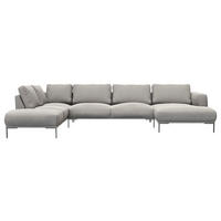 WOHNLANDSCHAFT Grau Webstoff, Flachgewebe  - Schwarz/Grau, Design, Textil/Metall (206/376/148cm) - Livetastic