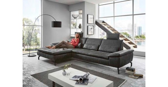 ECKSOFA in Mikrofaser Anthrazit - Anthrazit/Schwarz, Design, Textil/Metall (181/341cm) - Dieter Knoll