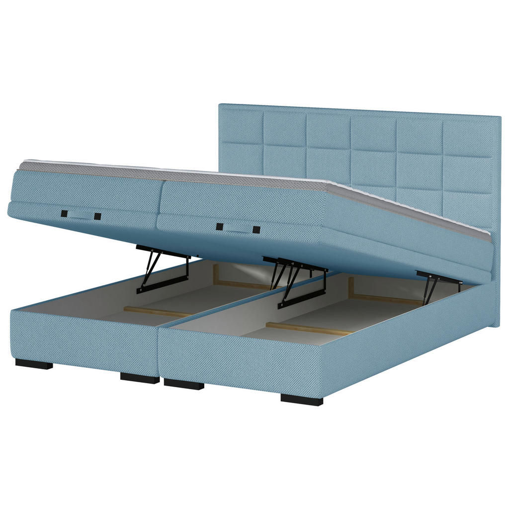 Thumbnail - home24 Boxspringbett, Blau, Textil, H2 + H3, 7-Zonen, Höhe ca. 17 cm, 180x200 cm, Fsc, Reach, Oeko-Tex® Standard 100, Ma...