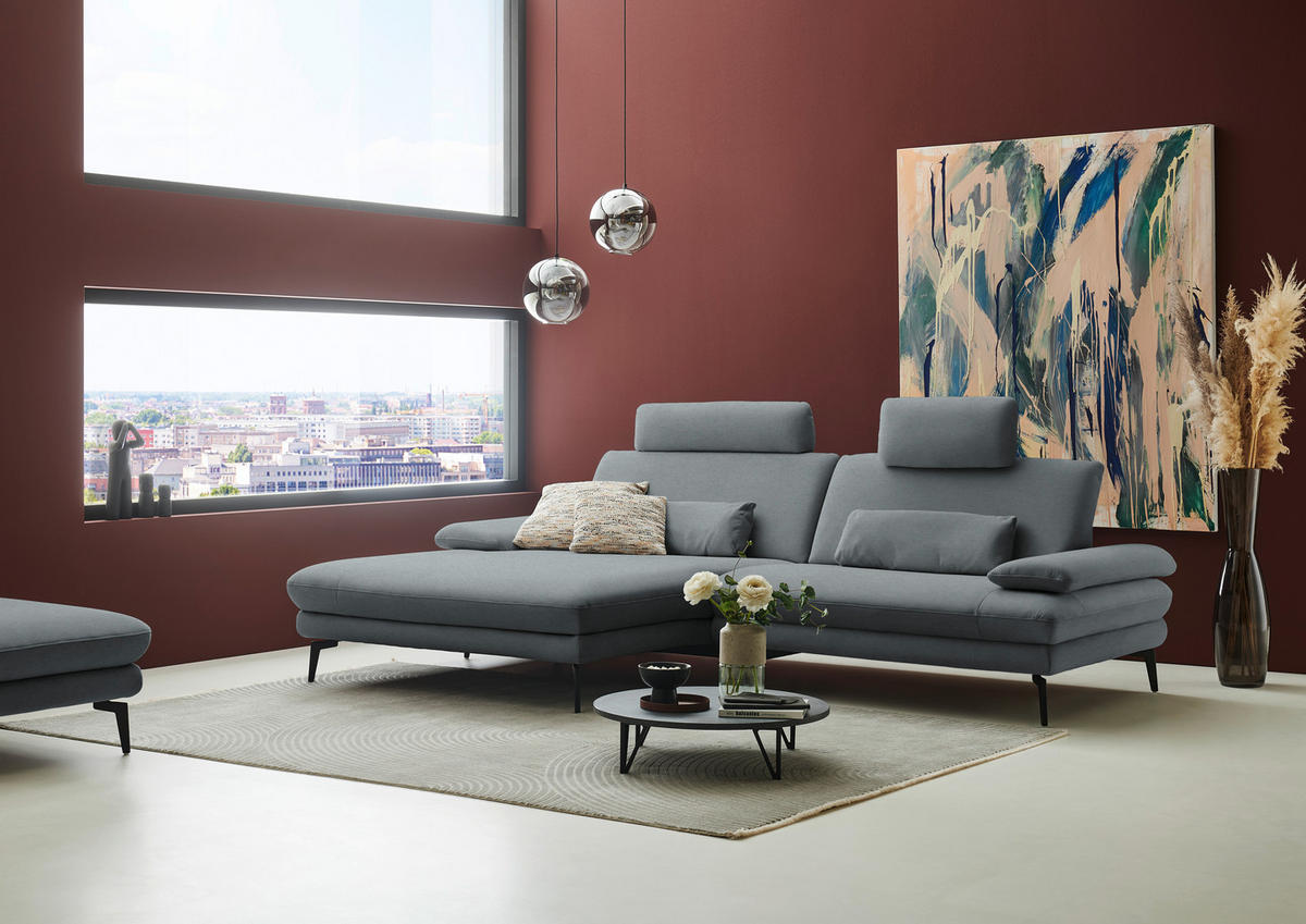 ECKSOFA Chenille, Flachgewebe Dunkelgrau  - Dunkelgrau/Schwarz, Design, Textil/Metall (180/284cm) - Dieter Knoll