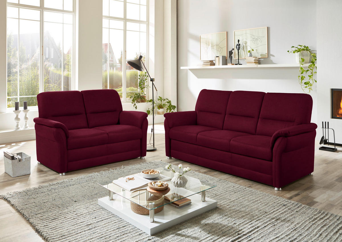 SITZGARNITUR in Mikrofaser Weinrot  - Weinrot/Alufarben, KONVENTIONELL, Textil/Metall (192/96/89cm) - Beldomo Comfort