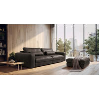 3-SITZER-SOFA  in Echtleder Dunkelgrau   - Dunkelgrau/Beige, Design, Leder/Kunststoff (300/85/123cm) - Livetastic