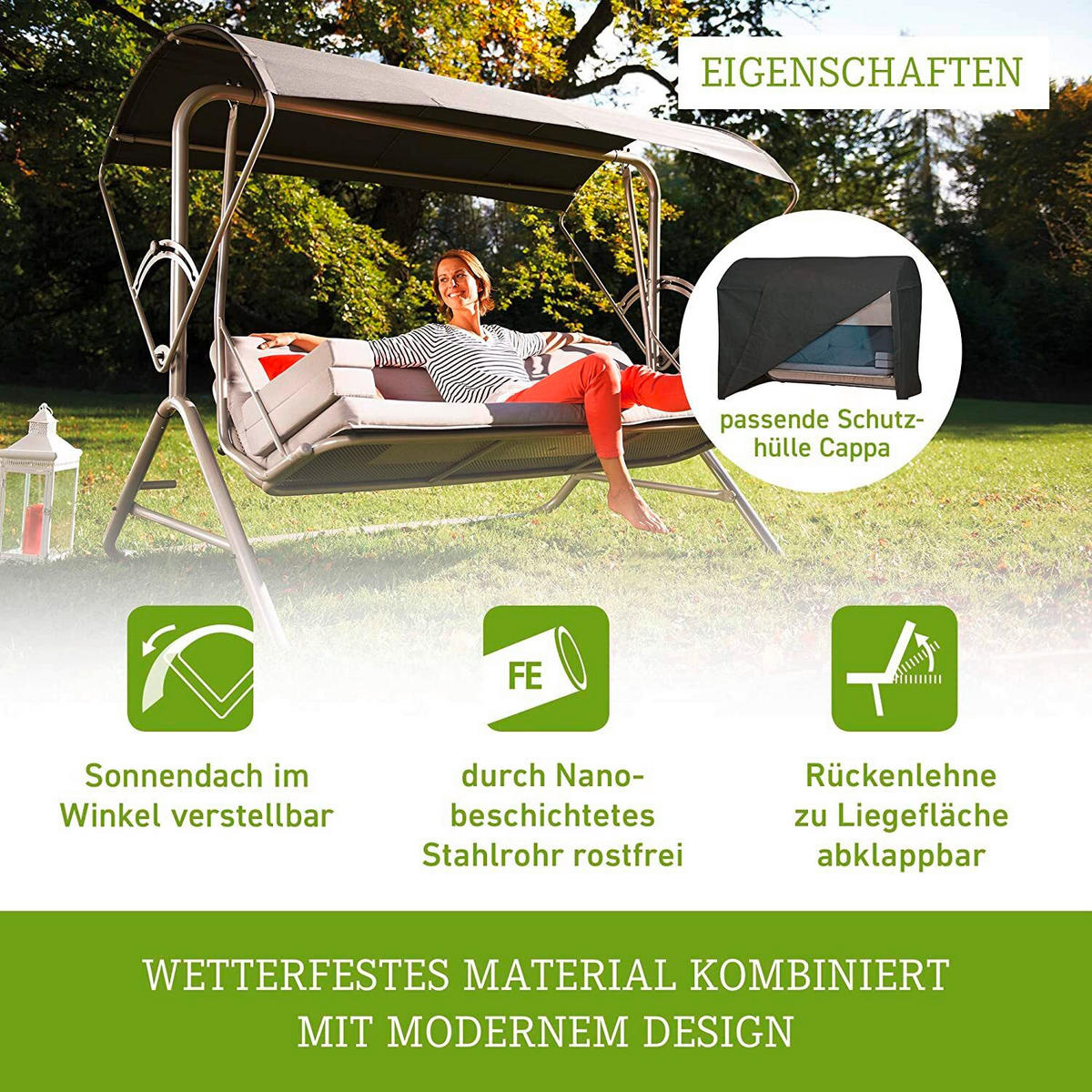 HOLLYWOODSCHAUKEL  - Anthrazit/Rot, Basics, Textil/Metall (217/145/177cm) - Acamp