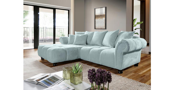 ECKSOFA  in Plüsch Mintgrün Zierkissen, Rückenkissen, Rücken echt  190/288 cm  - Dunkelbraun/Mintgrün, KONVENTIONELL, Holz/Textil (190/288cm) - Carryhome