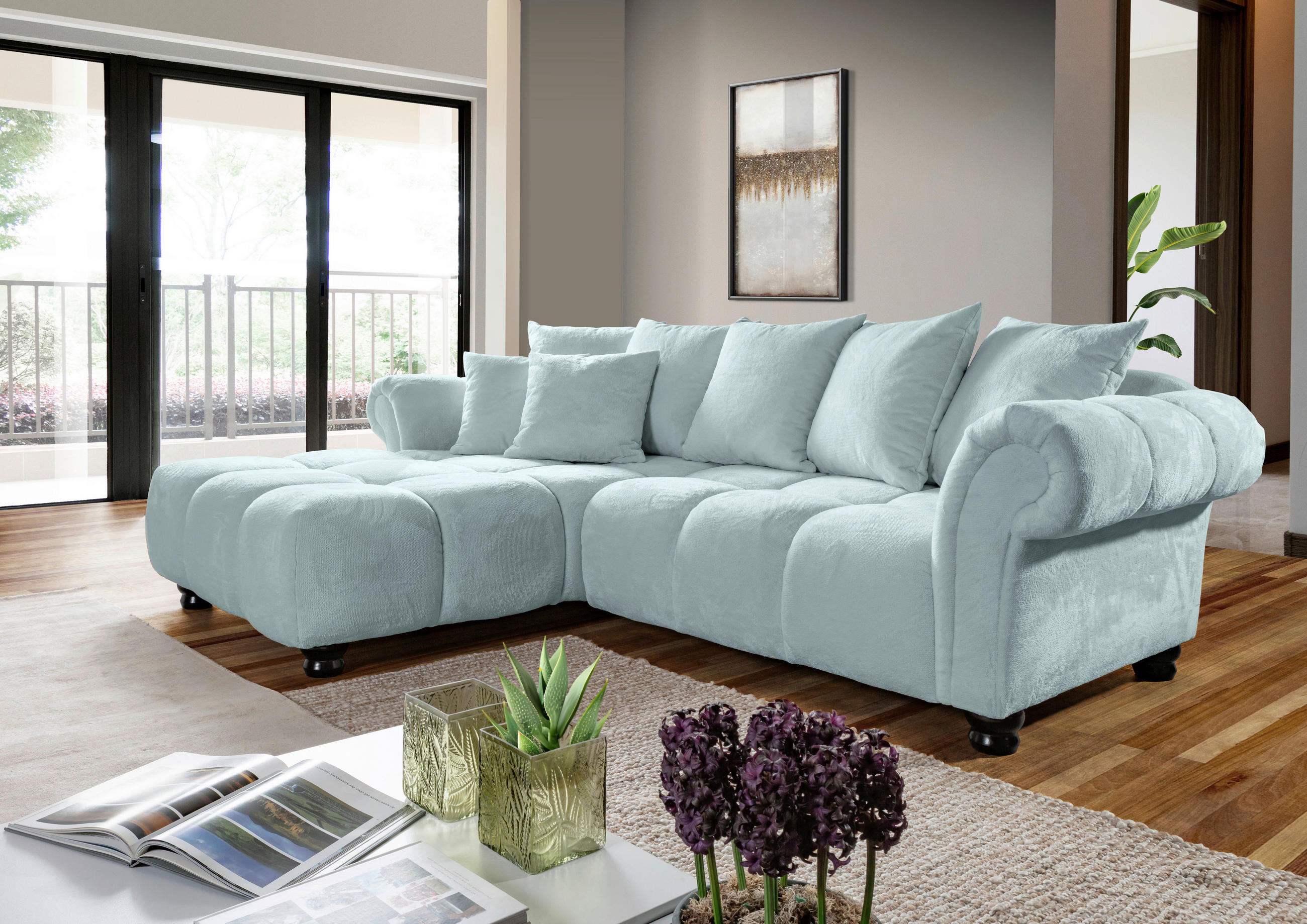 ECKSOFA Mintgrün Plüsch  - Dunkelbraun/Mintgrün, KONVENTIONELL, Holz/Textil (190/288cm) - Carryhome