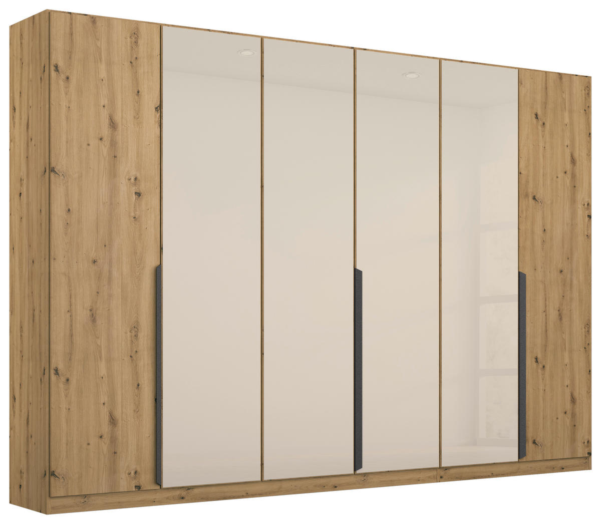 DREHTÜRENSCHRANK Champagner, Eiche Artisan  - Champagner/Eiche Artisan, Modern, Glas/Holzwerkstoff (271/210/54cm) - Rauch Möbel