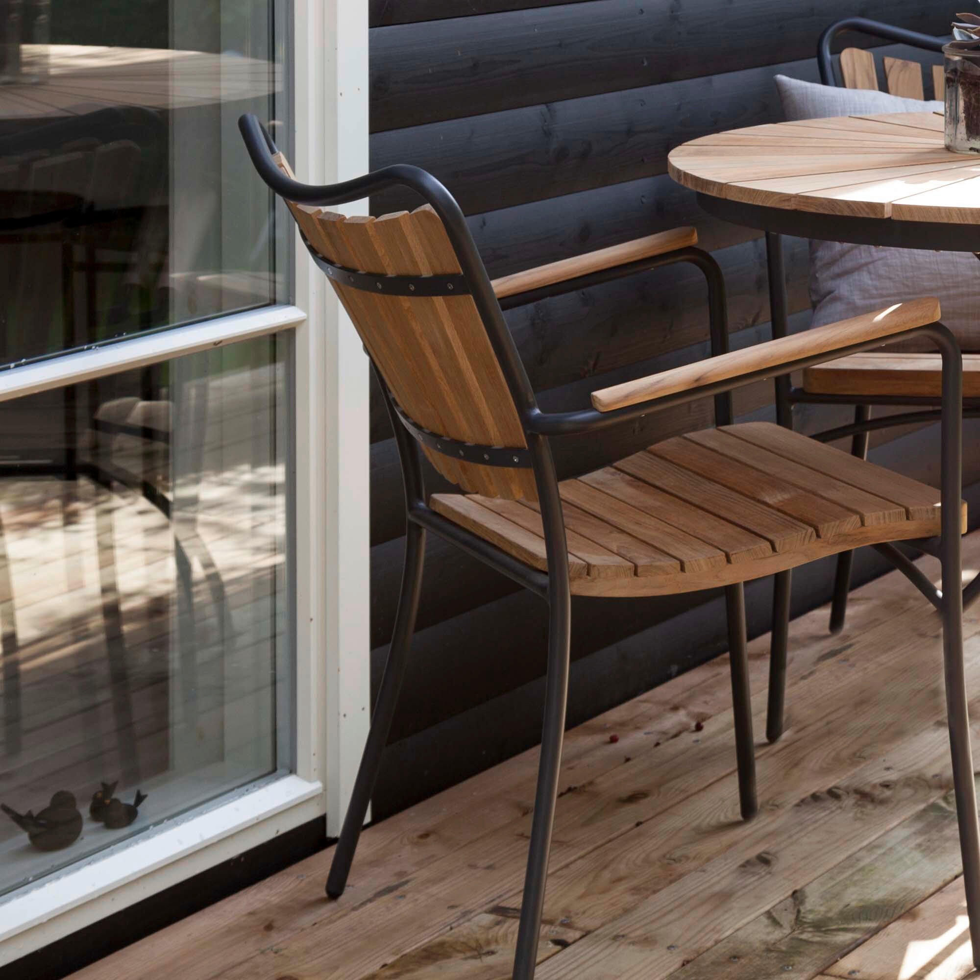 Thumbnail - Gardenson Gartentischgruppe, Anthrazit, Teak, Holz, Metall, Teakholz, vollmassiv, rund, Rundrohr, 180x78x180 cm, Gartenm...