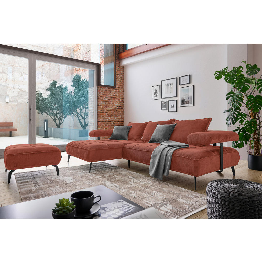 Thumbnail - Welnova Ecksofa, Terracotta, Textil, Uni, 3-5-Sitzer, Ottomane links, L-Form, 266x180 cm, Made in EU, Stoffauswahl, seit...