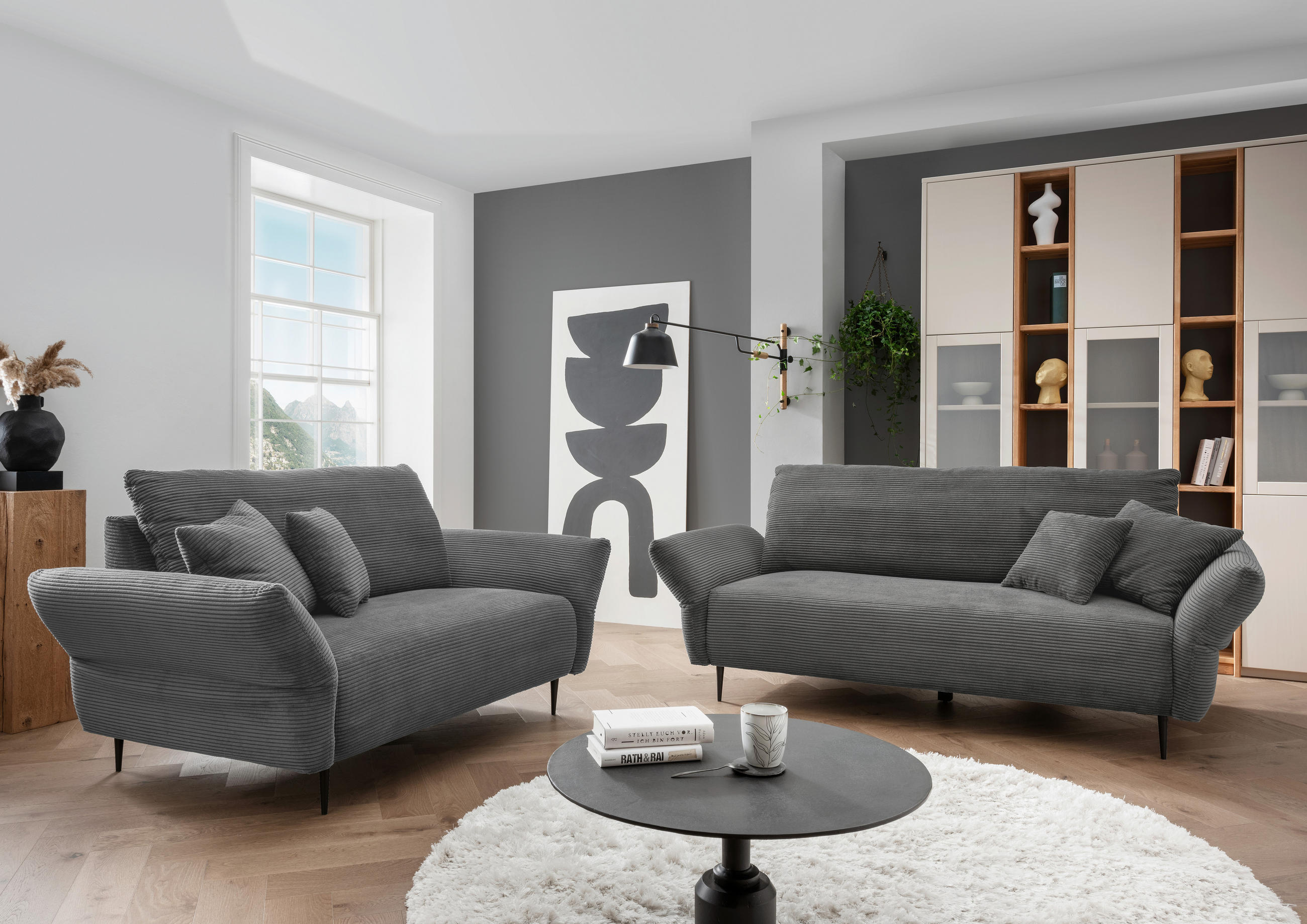 SITZGARNITUR in Cord Grau  - Schwarz/Grau, Design, Textil/Metall - Livetastic