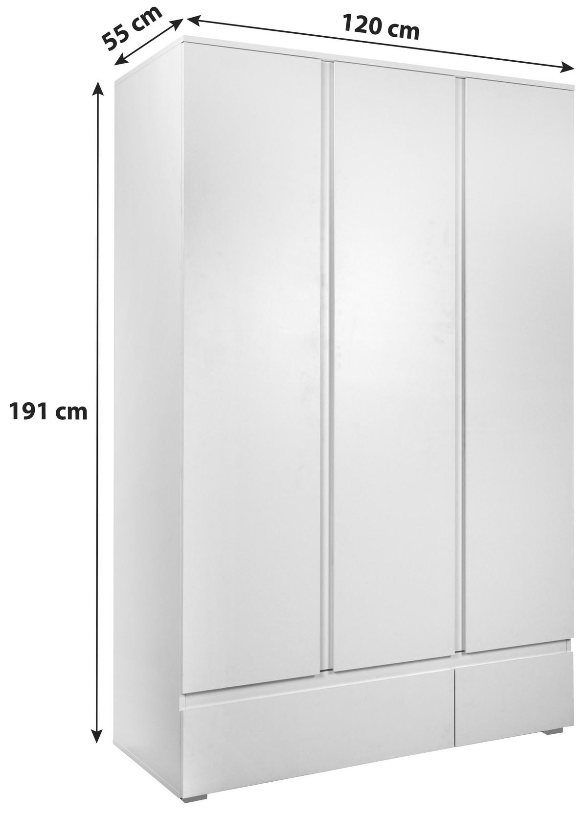 DREHTÜRENSCHRANK 3-türig Weiß  - Weiß, Basics, Holzwerkstoff (120/191/55cm) - MID.YOU