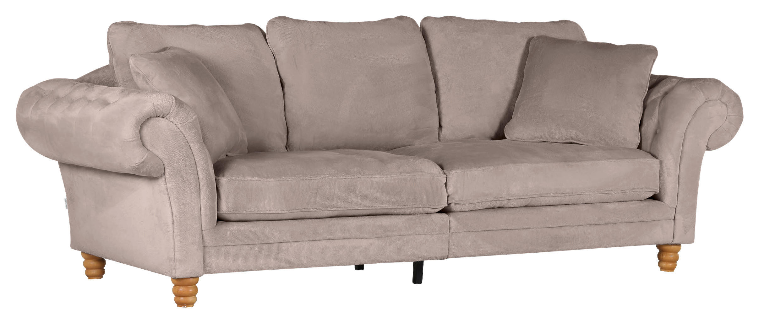 BIG SOFFA i plysch beige  - beige/furufärgad, Trend, trä/textil (273/85/110cm) - MID.YOU