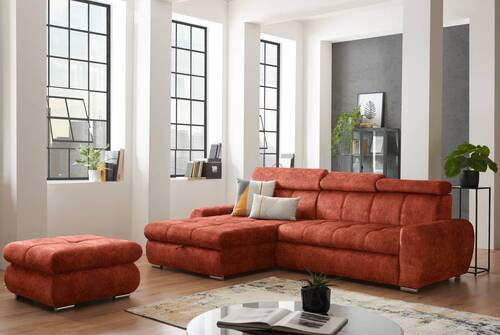 ECKSOFA in Velours Rostfarben  - Chromfarben/Rostfarben, Design, Kunststoff/Textil (173/276cm) - Stylife
