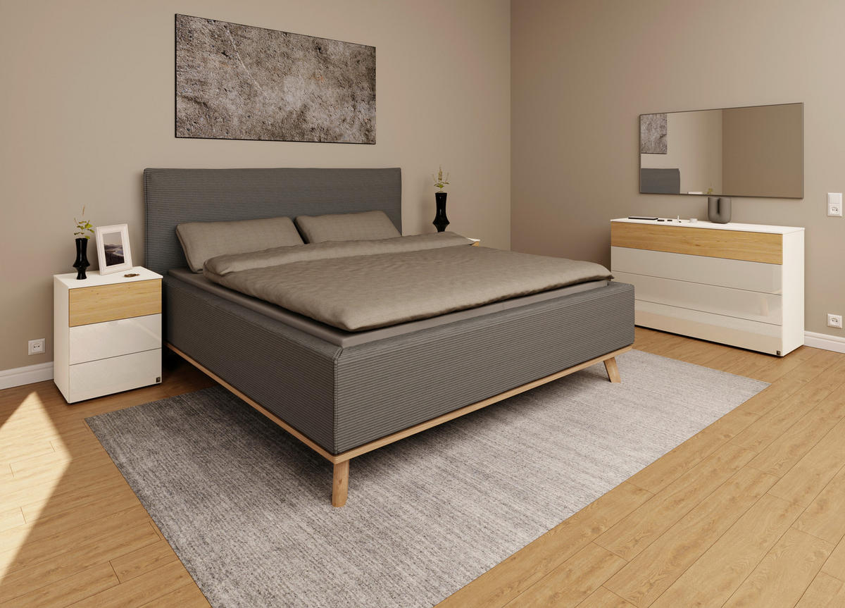 POLSTERBETT Matratze, Lattenrost, Bettkasten 180/200 cm  in Grau  - Eichefarben/Weiß, Design, Holz/Textil (180/200cm) - Musterring