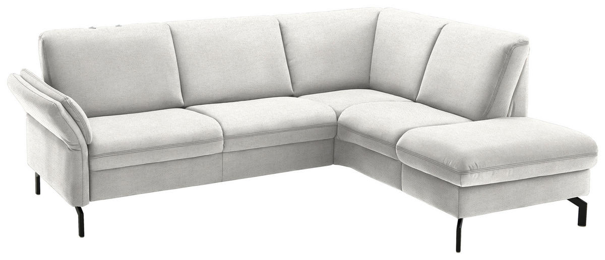 ECKSOFA in Flachgewebe Alabasterfarben  241/190 cm  - Alabasterfarben/Schwarz, KONVENTIONELL, Textil/Metall (241/190cm) - Beldomo Comfort