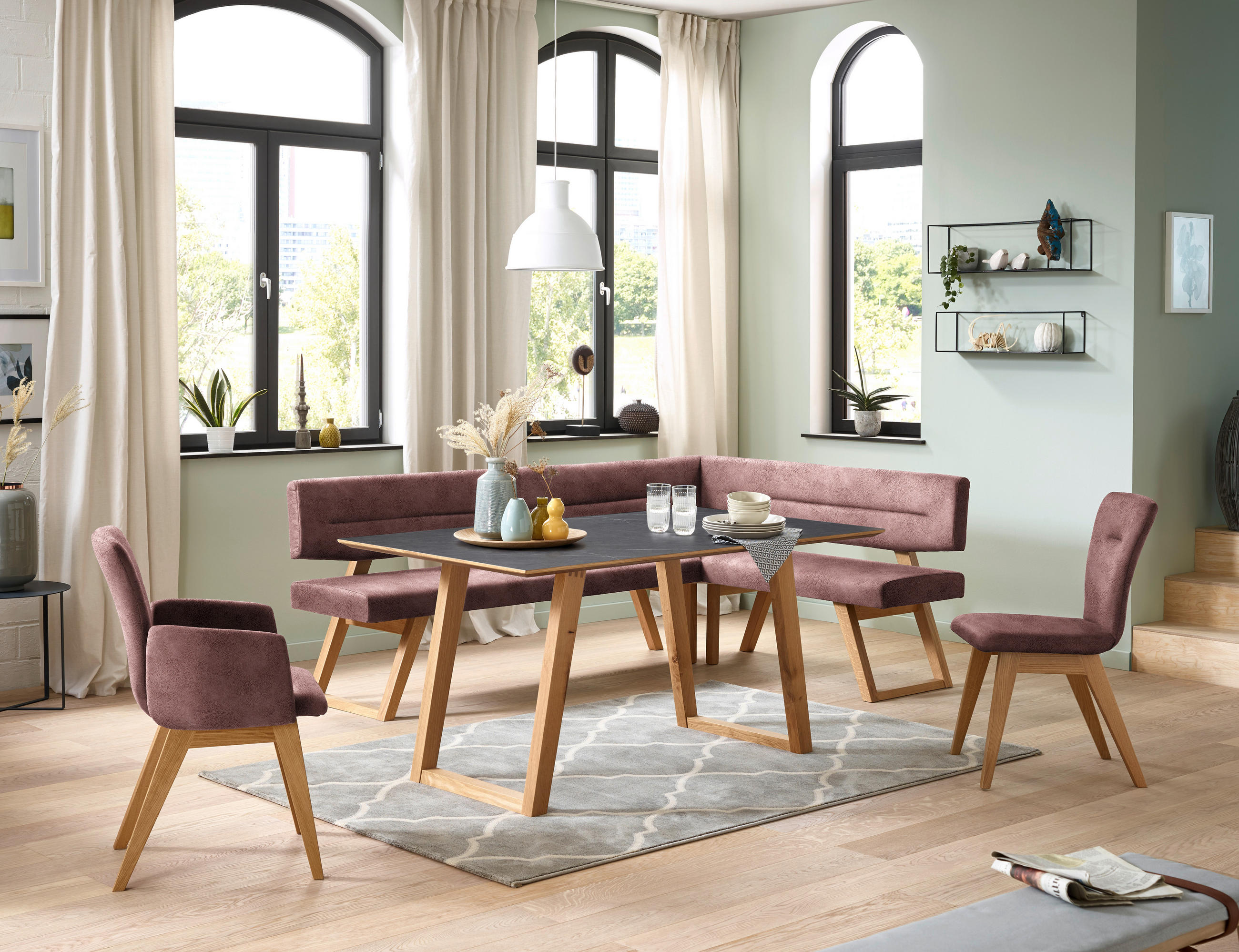 ECKBANK 235/155 cm  in Altrosa  - Eichefarben/Altrosa, KONVENTIONELL, Holz/Textil (235/155cm) - Dieter Knoll