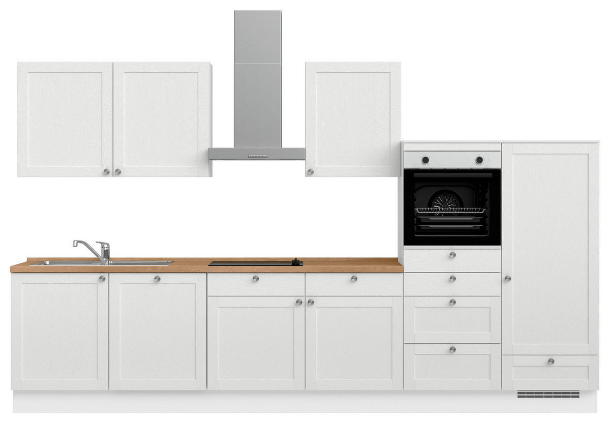 KÜCHENLEERBLOCK Frame 360 cm  in Weiß, Eichefarben  - Edelstahlfarben/Eichefarben, MODERN, Holzwerkstoff/Metall (360cm) - Nobilia