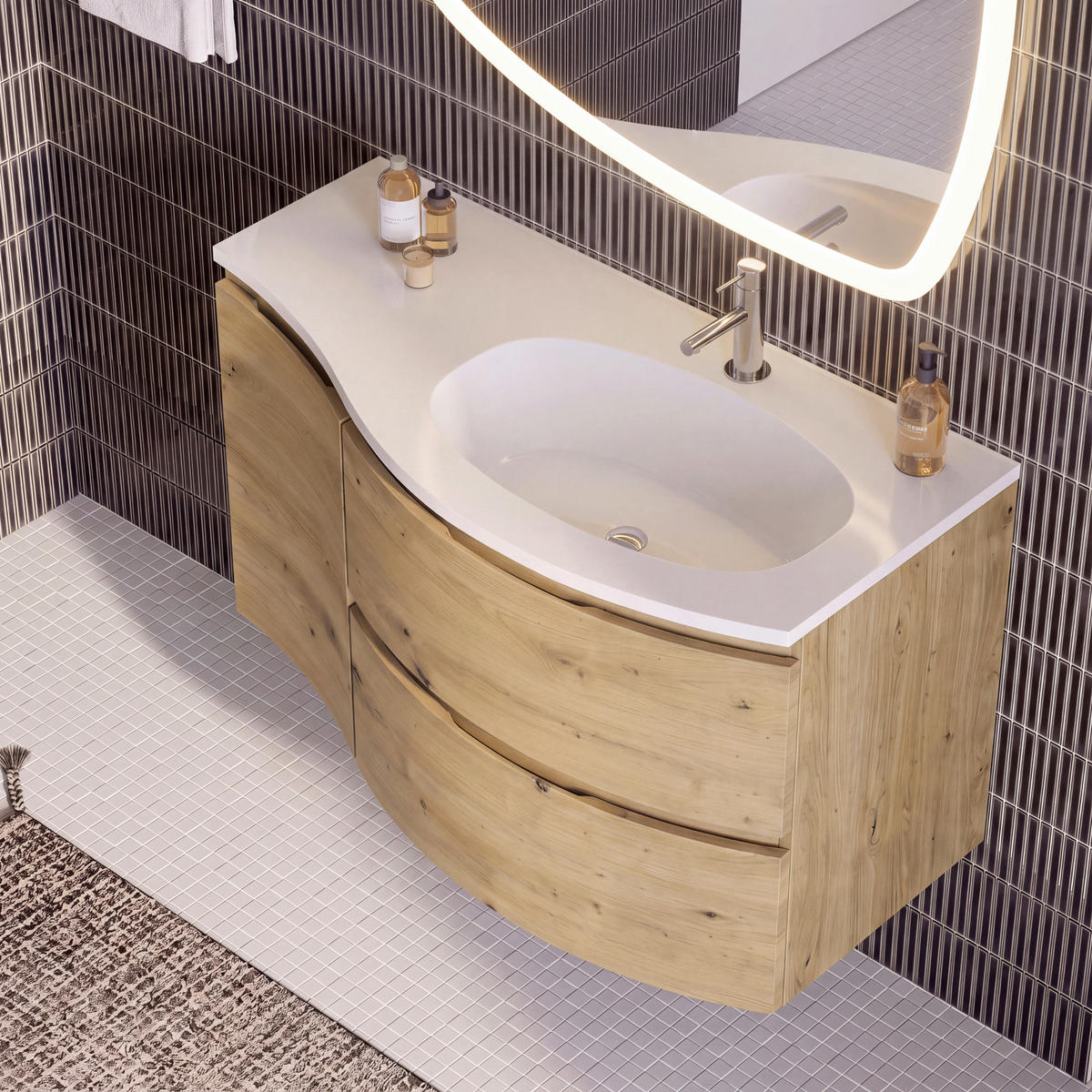 BADRUM 105 cm  - vit/ek Artisan, Natur, trämaterial/sten (105cm) - Voleo