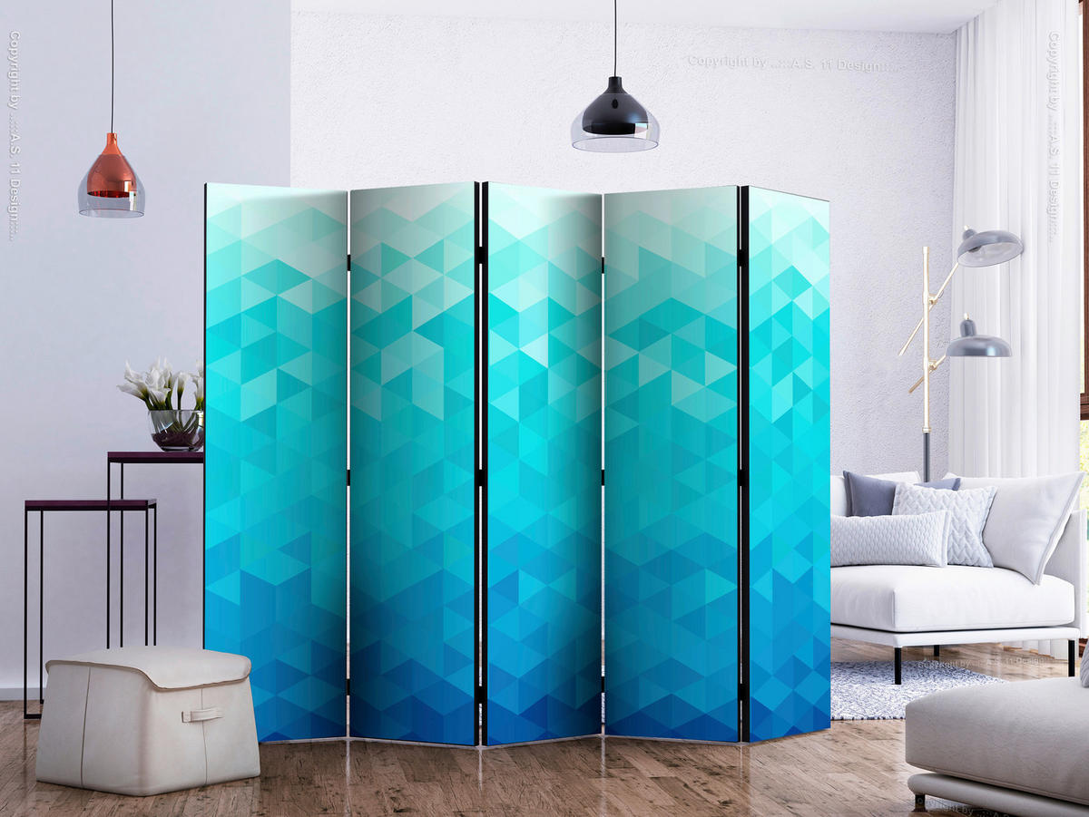 PARAVENT mit 5  Flügel - Blau/Hellblau, Basics, Holz/Kunststoff (225/172/3cm) - artgeist