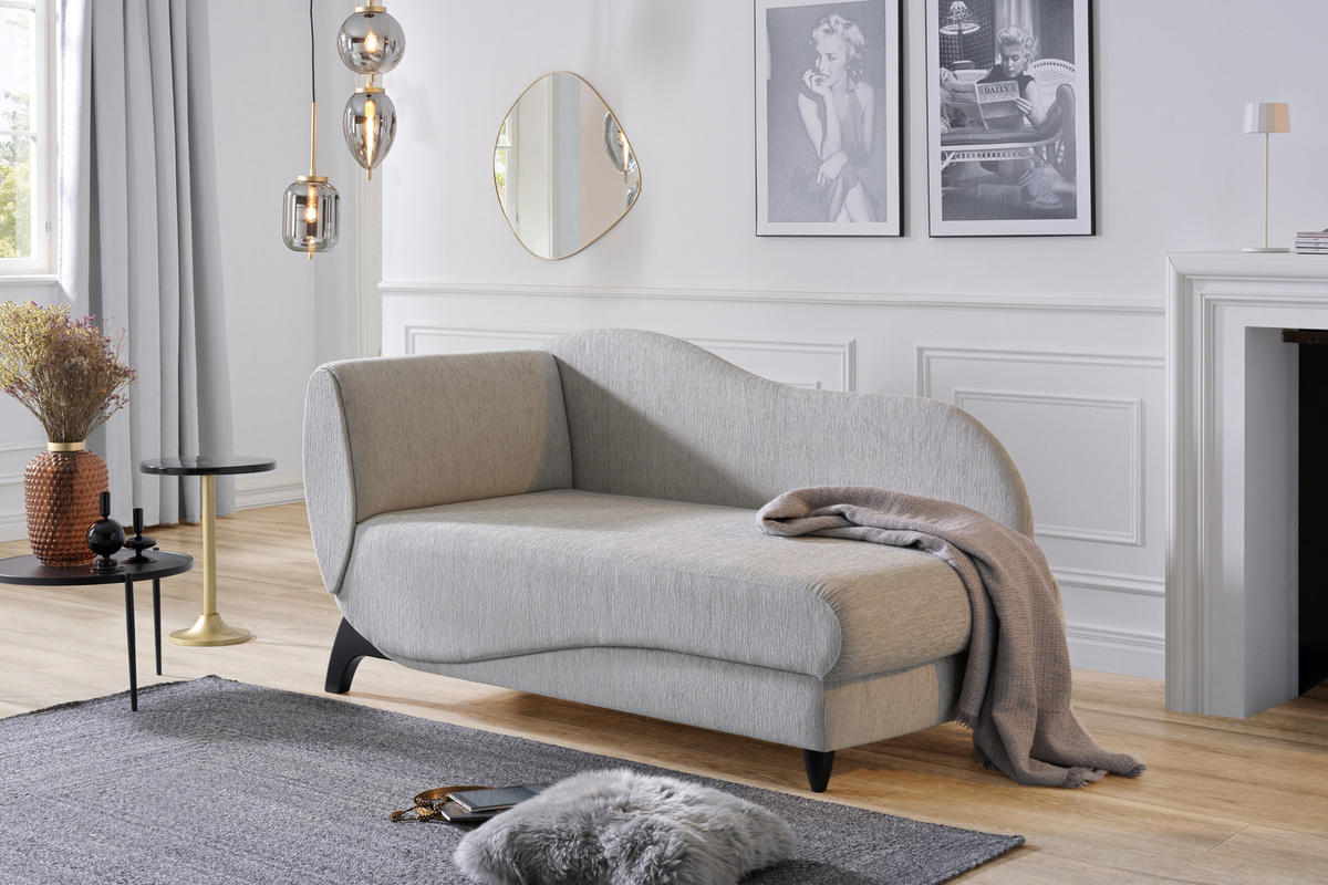 RÉCAMIERE in Webstoff Hellgrau  - Hellgrau/Schwarz, Modern, Holz/Textil (84/87/171-190cm) - Joka