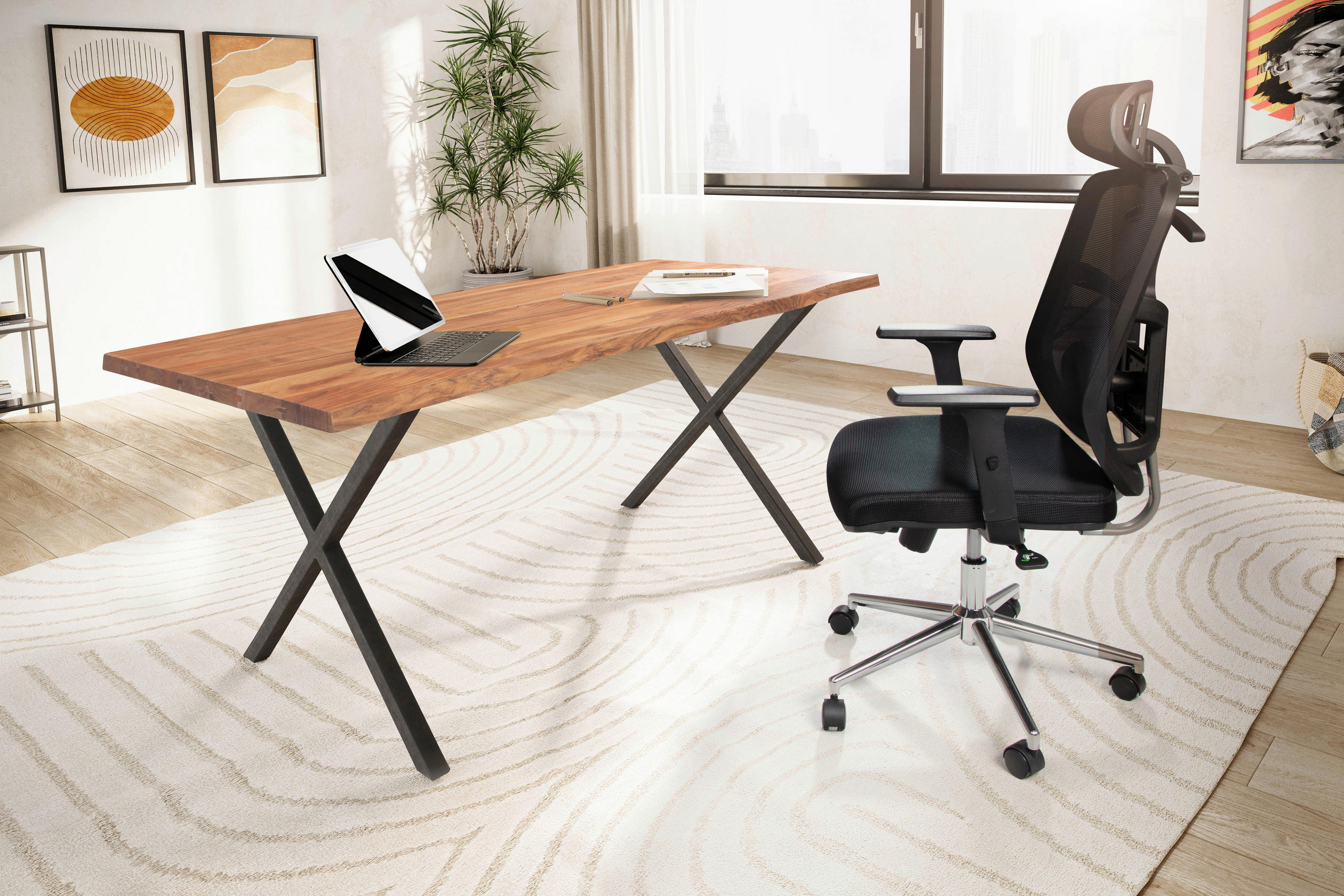 SCHREIBTISCH 120/60/76 cm  in Akaziefarben  - Schwarz/Akaziefarben, Modern, Holz/Metall (120/60/76cm) - MID.YOU