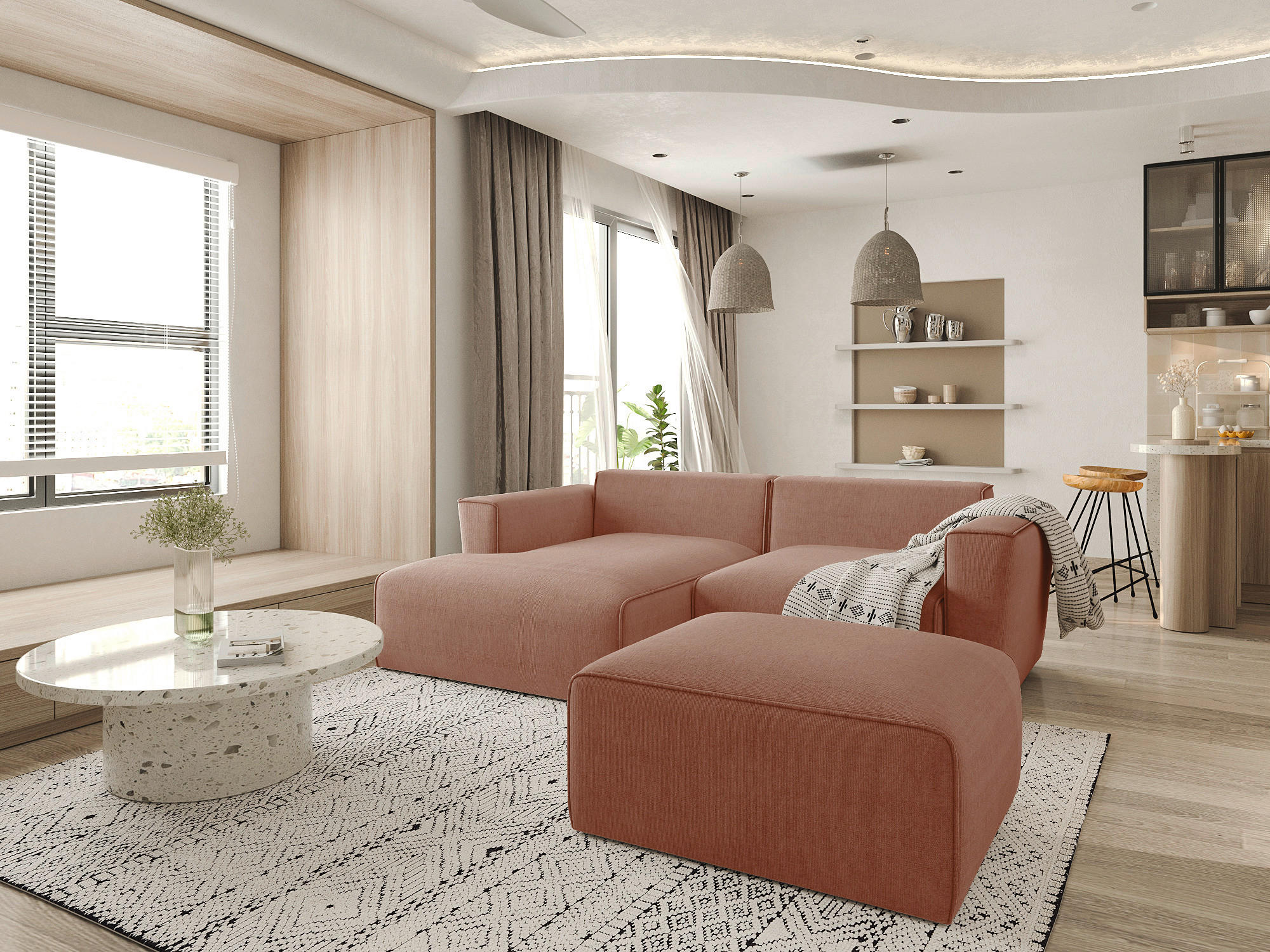 ECKSOFA Rosa Struktur - Schwarz/Rosa, Design, Kunststoff/Textil (161/234cm) - P & B