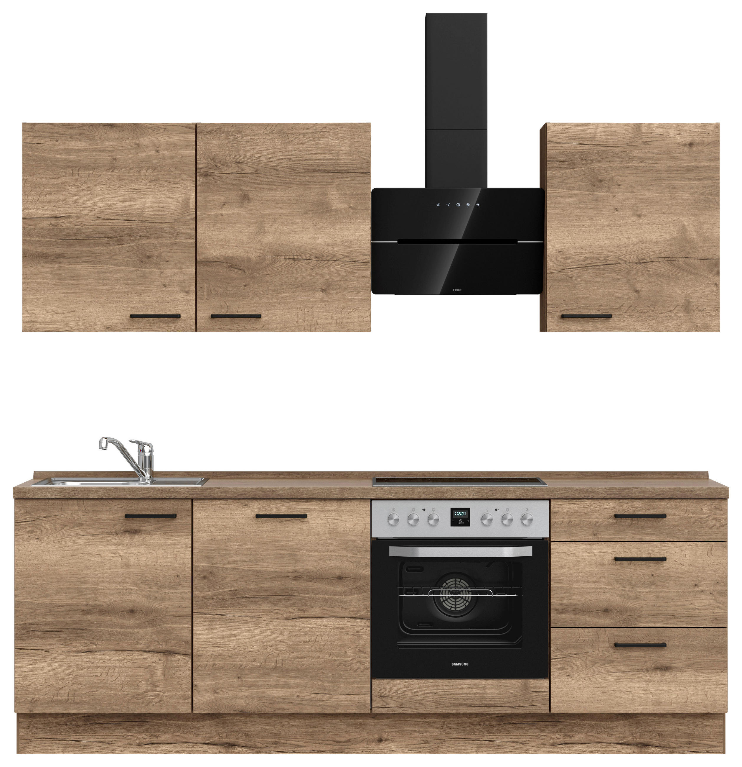 KÜCHENLEERBLOCK 240 cm   in Eiche dunkel  - Eiche dunkel/Schwarz, MODERN, Holzwerkstoff/Metall (240cm) - Nobilia