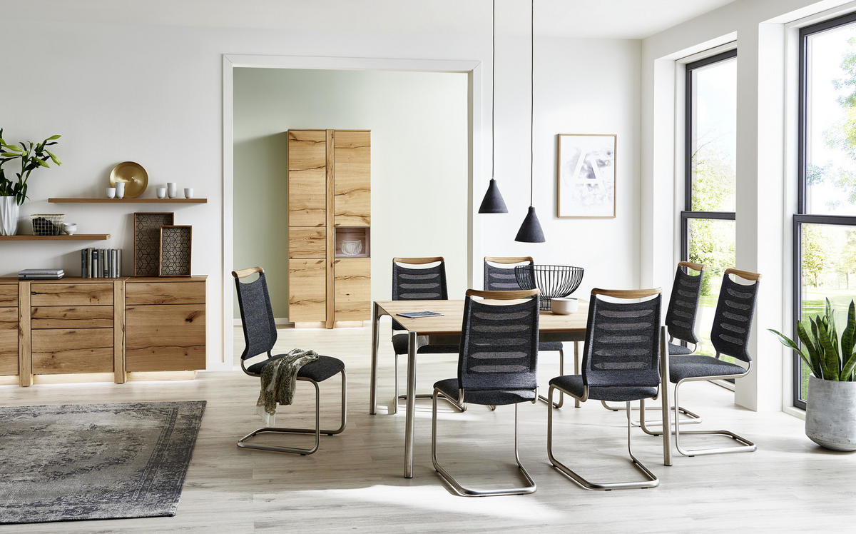 SCHWINGSTUHL  in Edelstahl Webstoff  - Edelstahlfarben/Eichefarben, Design, Holz/Textil (49/101/61cm) - Venjakob