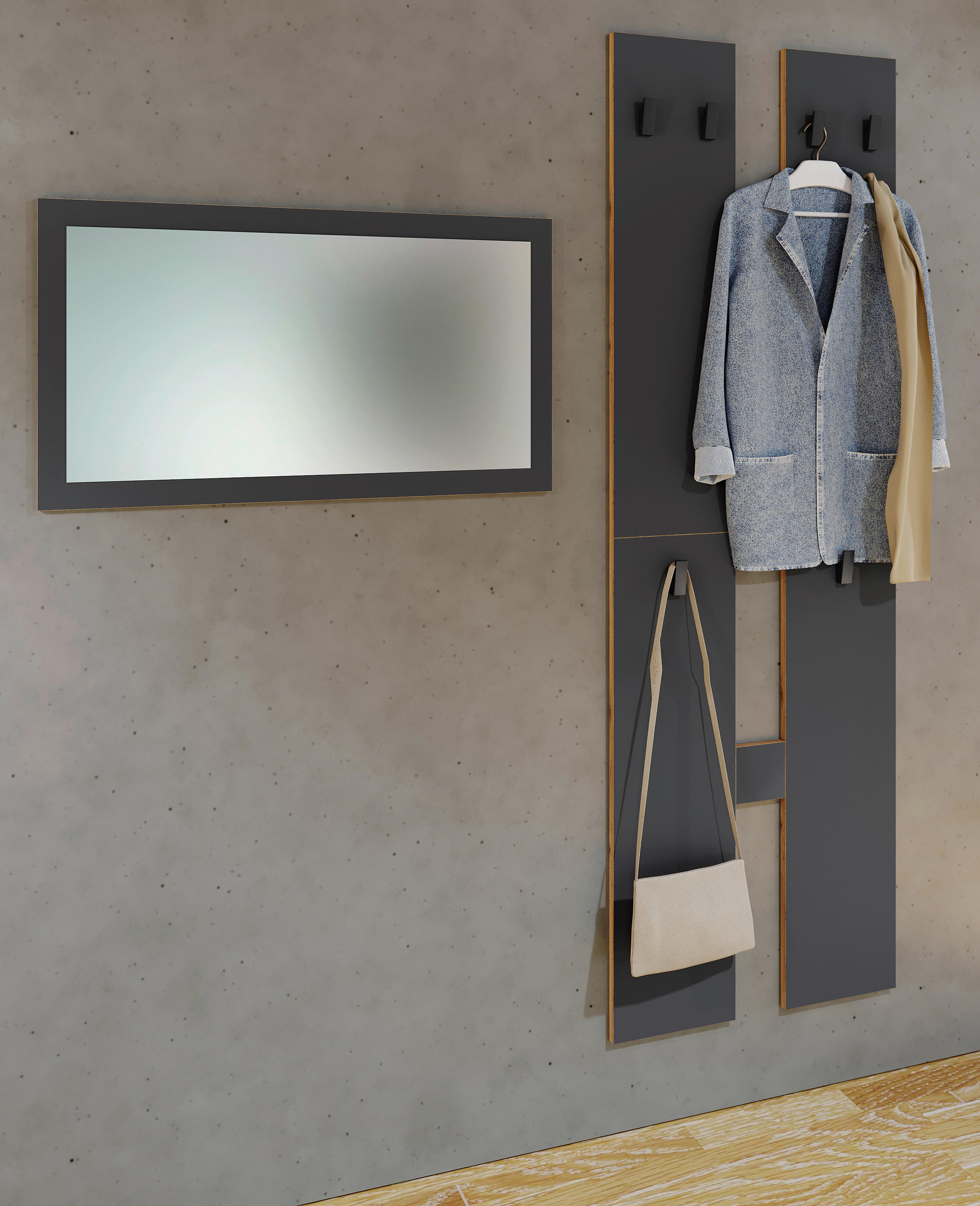 WANDGARDEROBE  in Anthrazit, Honigeiche  - Honigeiche/Anthrazit, Design, Holzwerkstoff (57/140/20cm) - MID.YOU