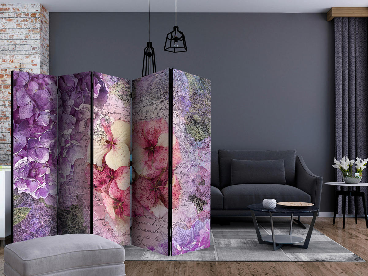 SKÄRMVÄGG  i trä, textil  lila, pink, ljusgrå  - lila/pink, Basics, trä/textil (225/172/3cm) - artgeist