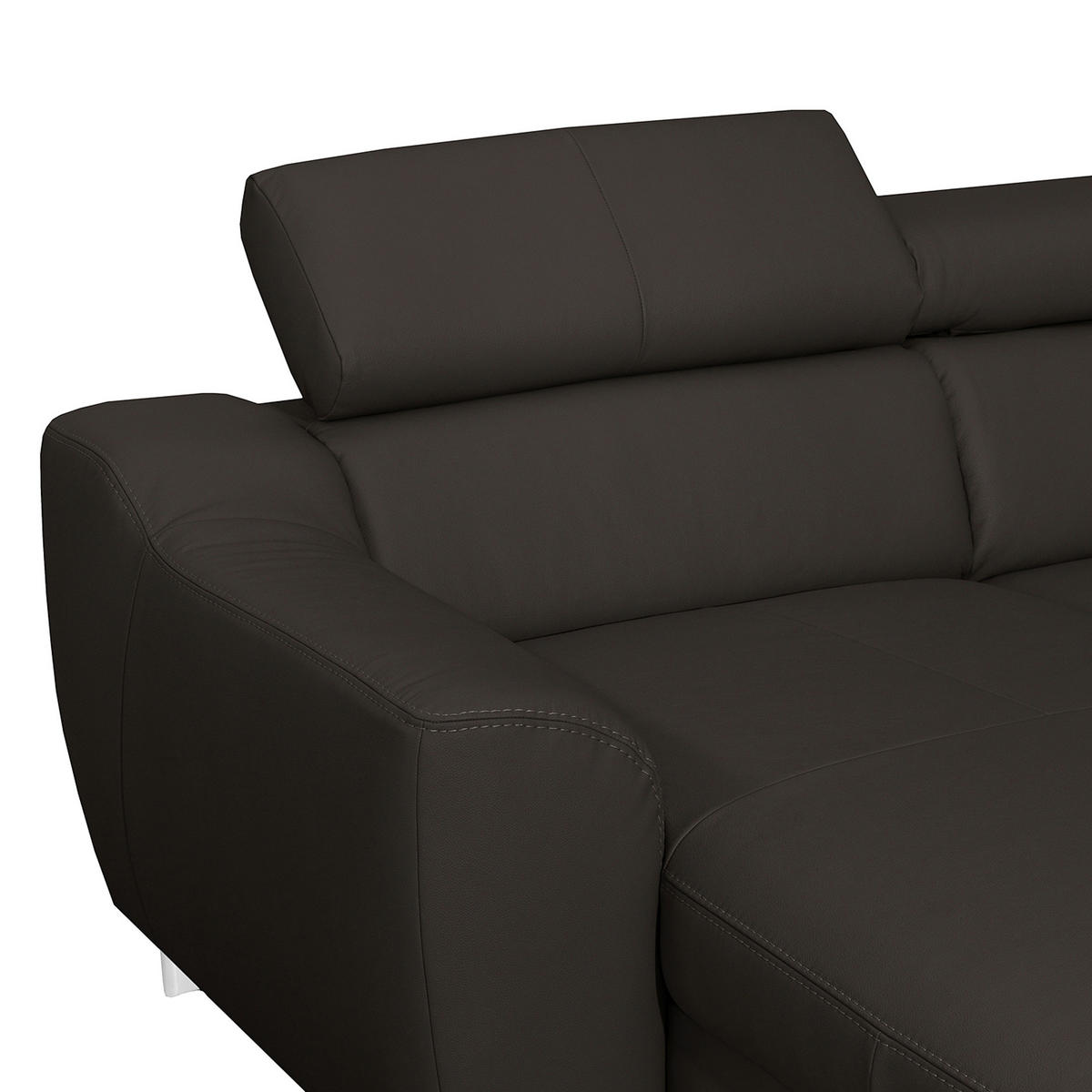WOHNLANDSCHAFT Dunkelbraun Echtleder Lederlook  - Chromfarben/Dunkelbraun, Design, Leder/Textil (175/315/208cm) - Livetastic