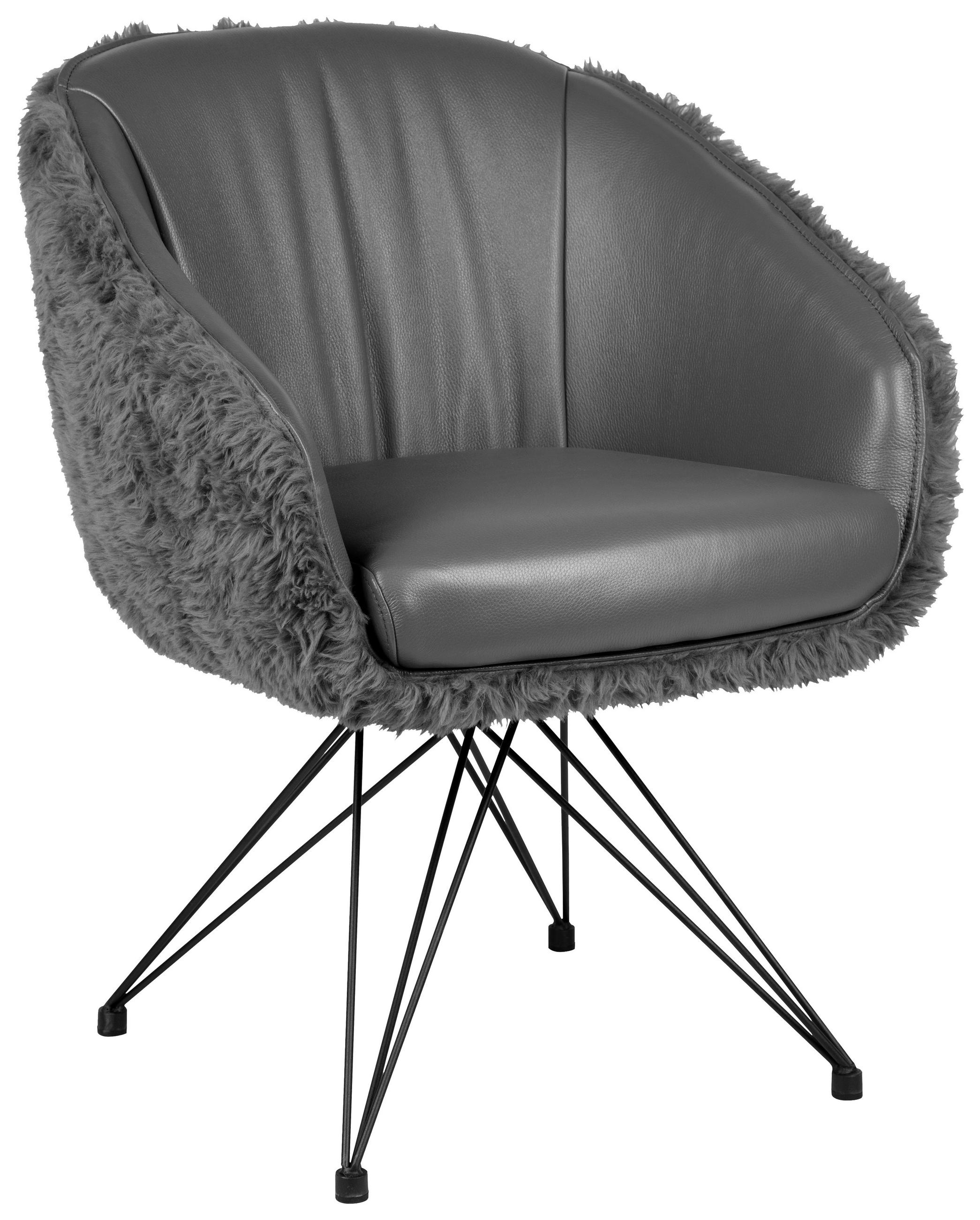 STOL MED ARMSTÖD järn teddy tyg äkta läder pigmenterad  - svart/antracit, Design, metall/läder (59,5/83,5/63,5cm) - Emilio Belluti