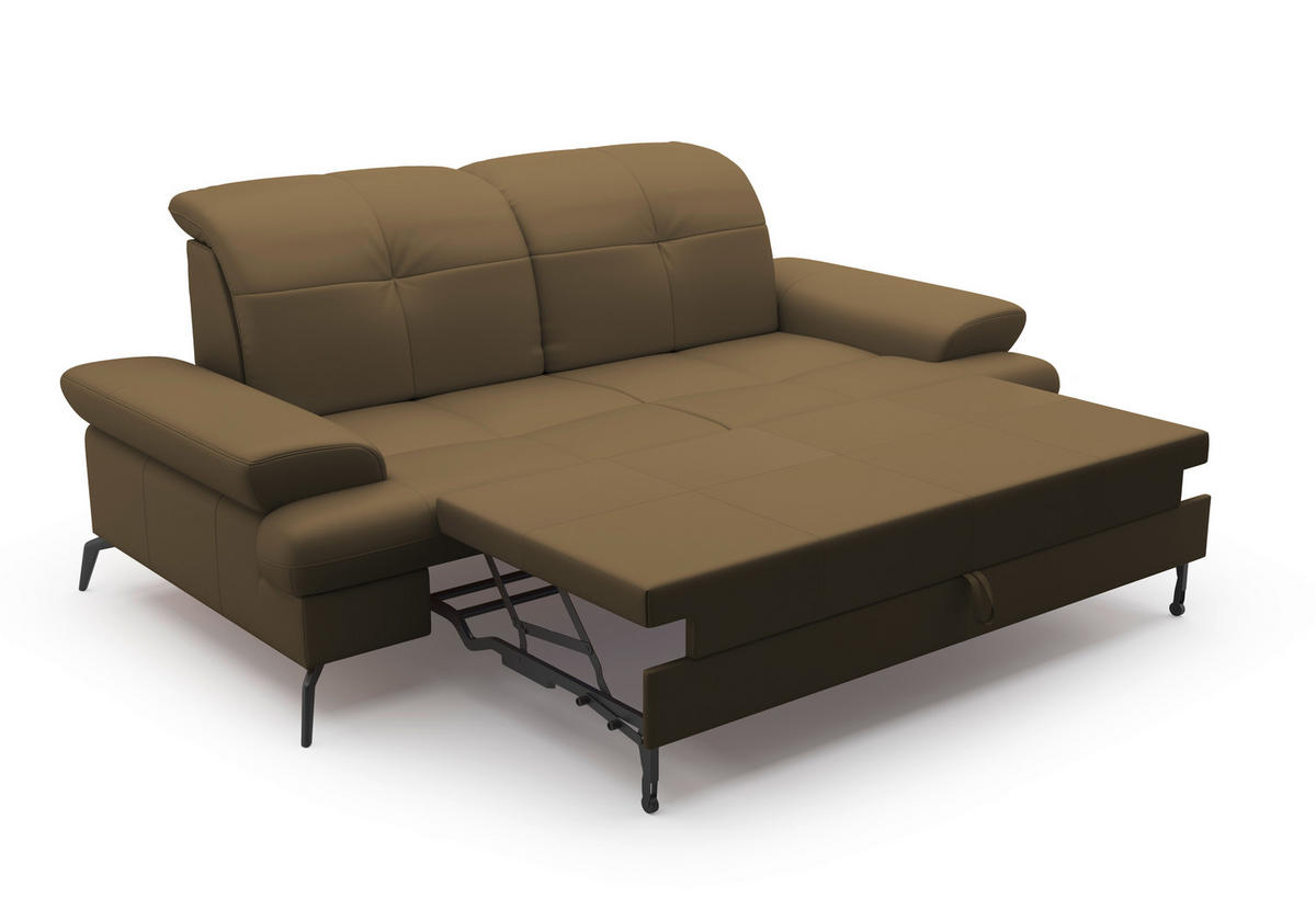 2,5-SITZER in Echtleder Olivgrün  - Schwarz/Olivgrün, Konventionell, Leder/Metall (202/90/122cm) - Sit & More