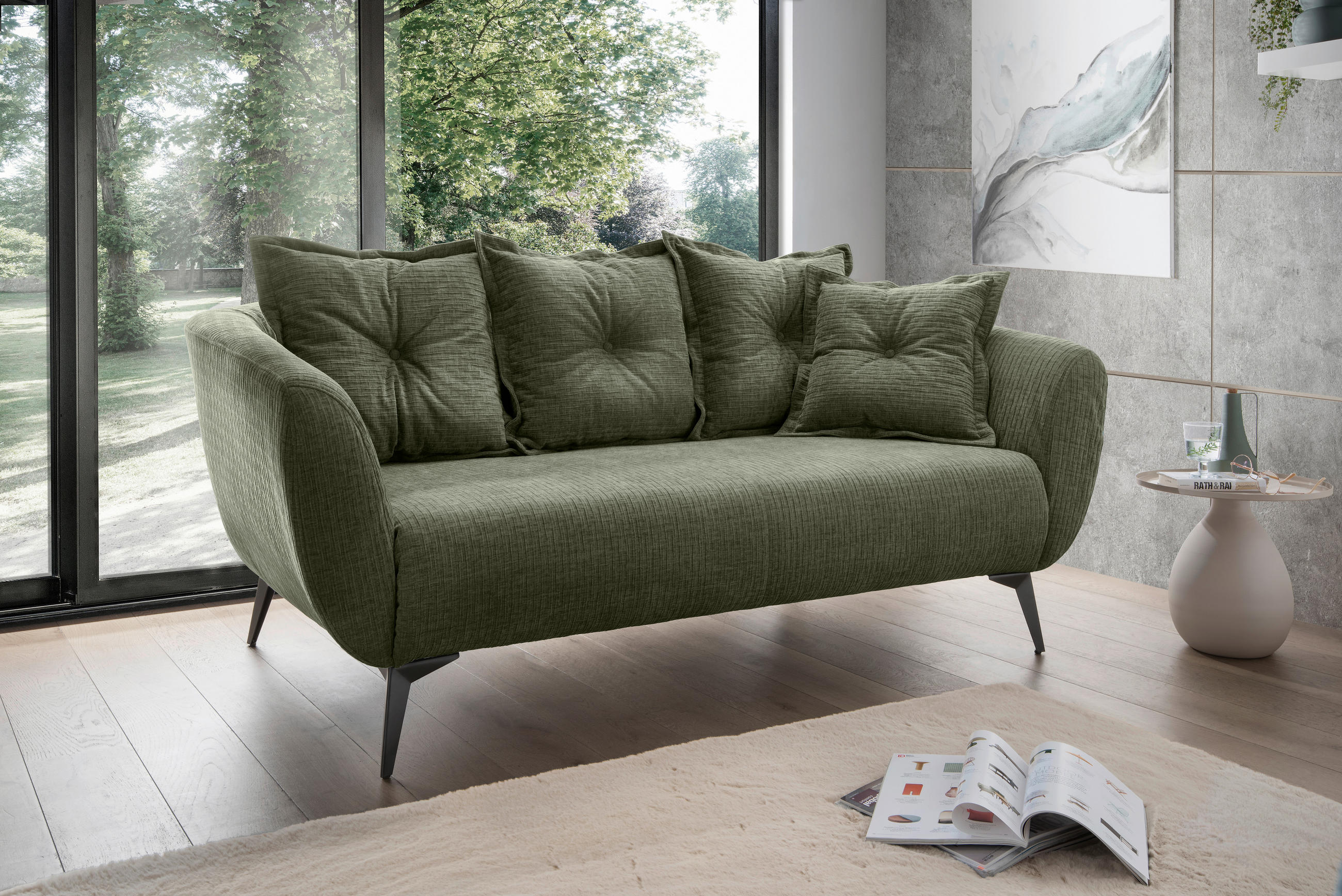 2,5-SITZER in Mikrofaser Olivgrün  - Schwarz/Olivgrün, MODERN, Textil/Metall (196/94/103cm) - Livetastic
