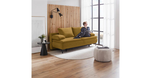 BOXSPRINGSOFA Webstoff Senfgelb - Senfgelb/Schwarz, KONVENTIONELL, Textil/Metall (204/93/100cm) - Novel