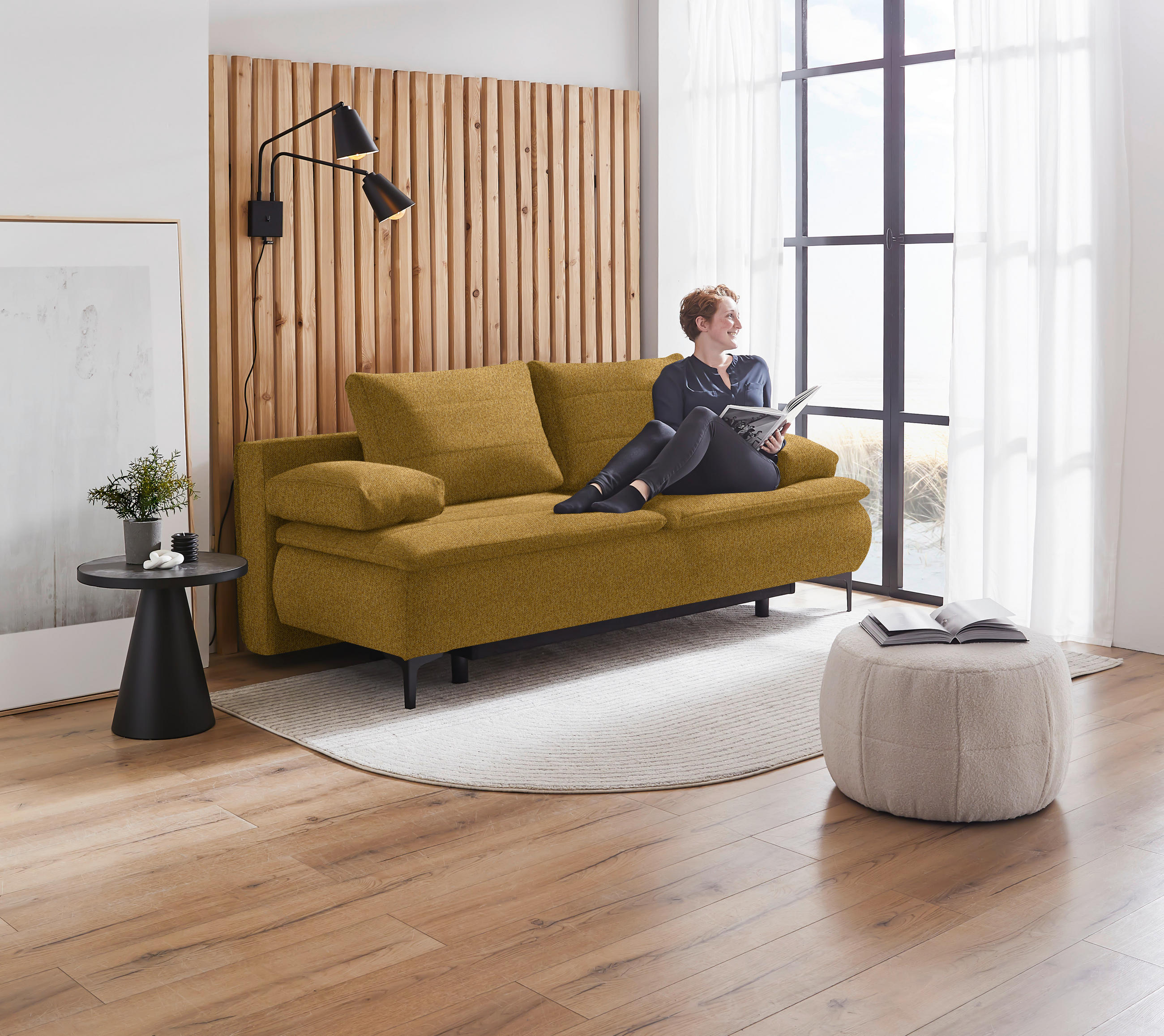 BOXSPRINGSOFA in Webstoff Senfgelb  - Senfgelb/Schwarz, KONVENTIONELL, Textil/Metall (204/93/100cm) - Novel