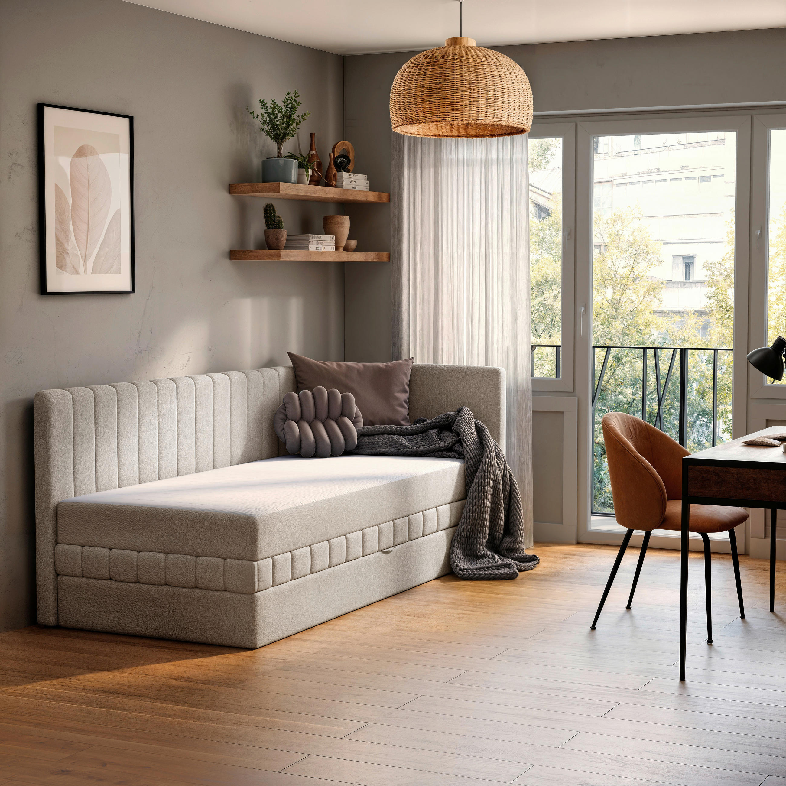 SCHLAFSOFA in Holz, Textil, Holzwerkstoff Beige  - Beige/Schwarz, Design, Holz/Holzwerkstoff (212/83/99cm) - MID.YOU